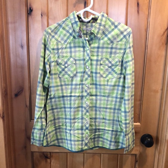 Women’s Sz L Tin Haul Pearl Snap Button Up Shirt - Picture 1 of 4